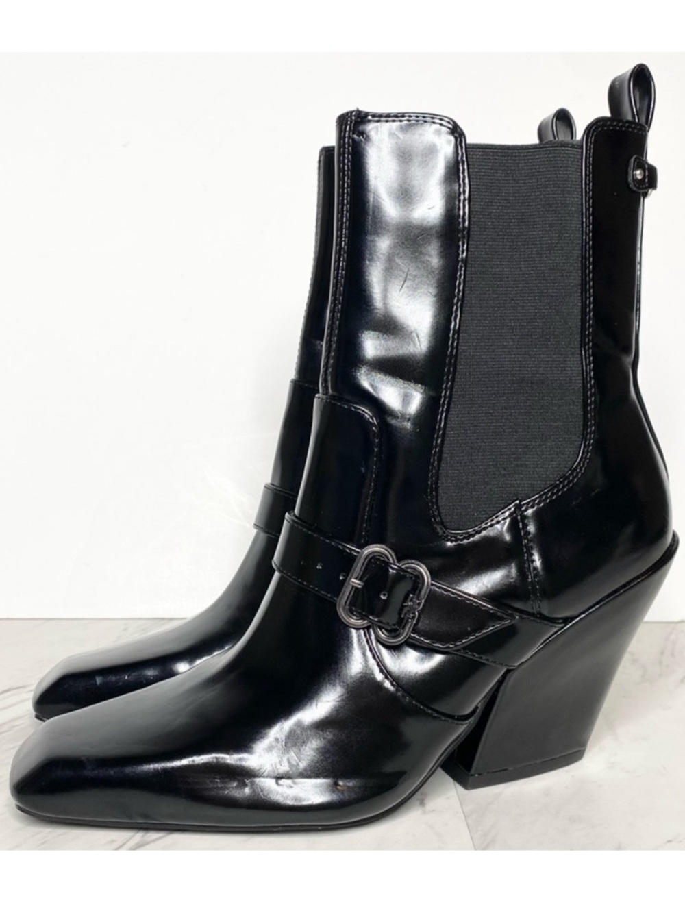Sam Edelman Suzette Black Patent Chelsea Heeled Bootie 7M